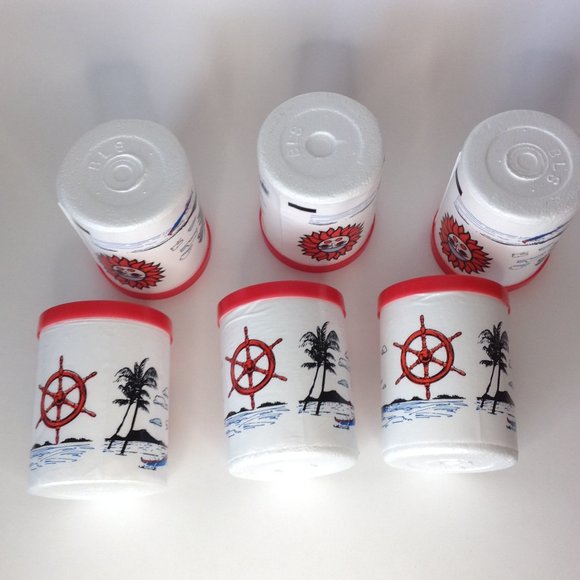 Lot of 6 Vintage Styrofoam Beer Pop Can Cooler Koozie Nautical Sailing Beach Sun - Picture 6 of 14